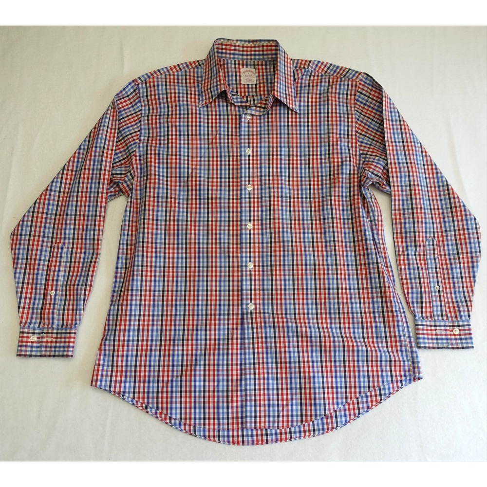 Brooks Brothers Shirt Mens Large Plaid Long Sleeve Non Iron Button Down Casual